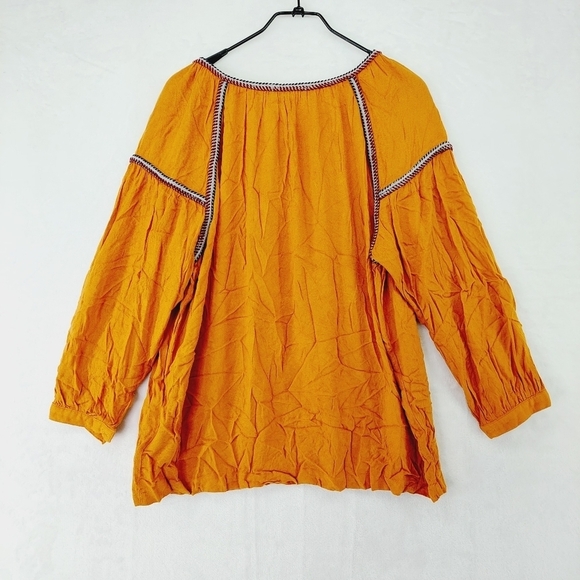 NEW Signature Studio Mustard Orange Boho Embroidered Peasant Loose Blouse P1983 - Picture 4 of 7